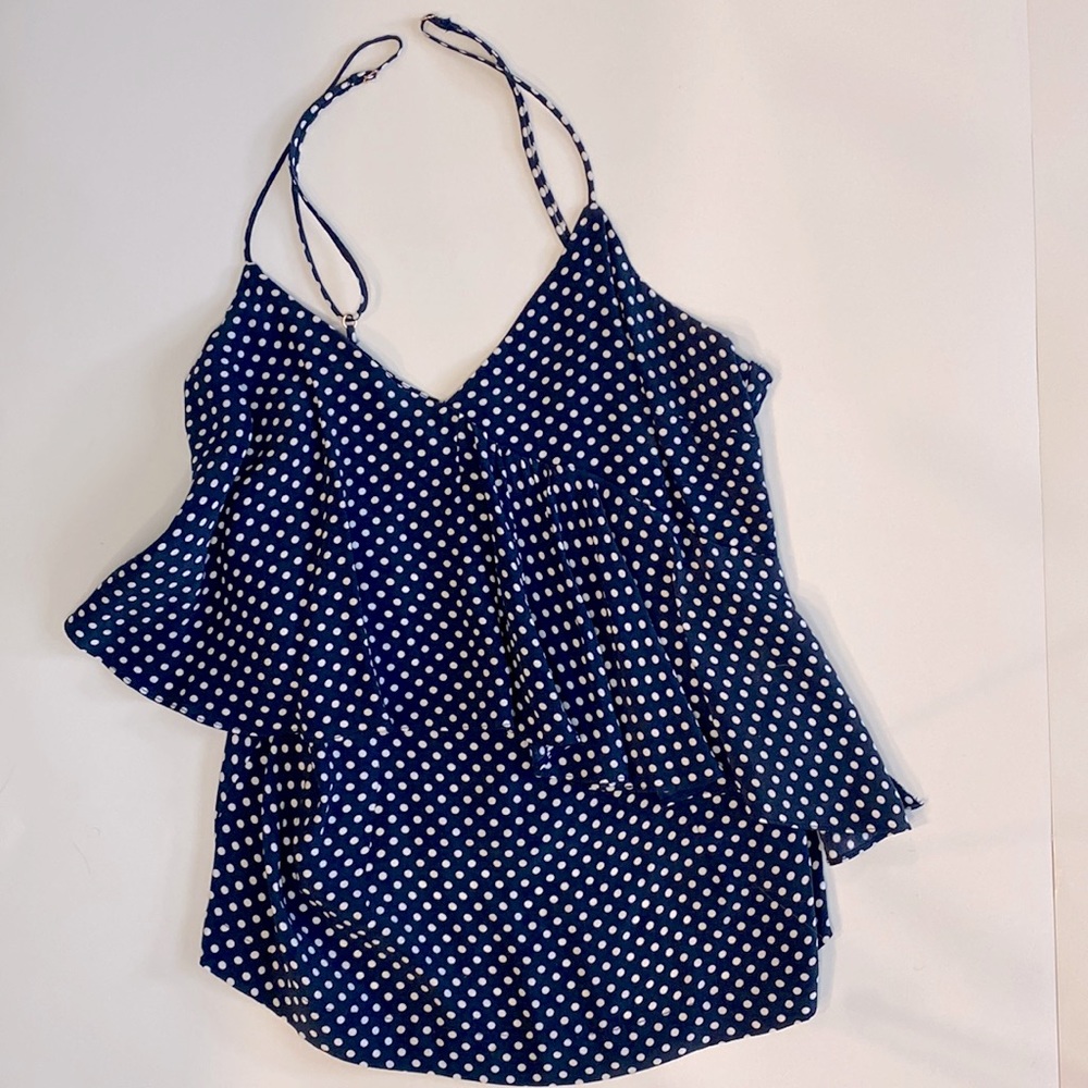 Blue and white size small polka dot tank